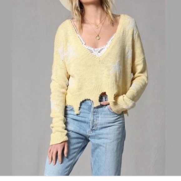 Blank Paige Sweaters - Chic Yellow V-Neck Sweater-Blank Paige